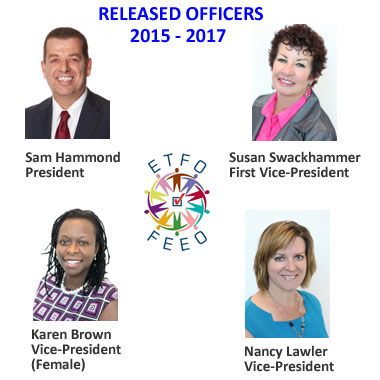 Released Officers - Sam Hamond, President; Susan Swackhammer, First VP; Karen Brown, VP (Female); Nancy Lawler, VP