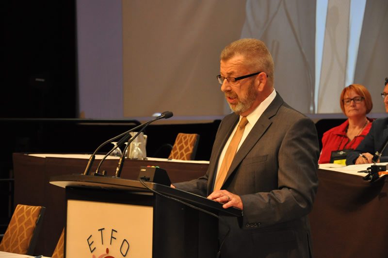 ETFO President Sam Hammond delivers his opening address to delegates.