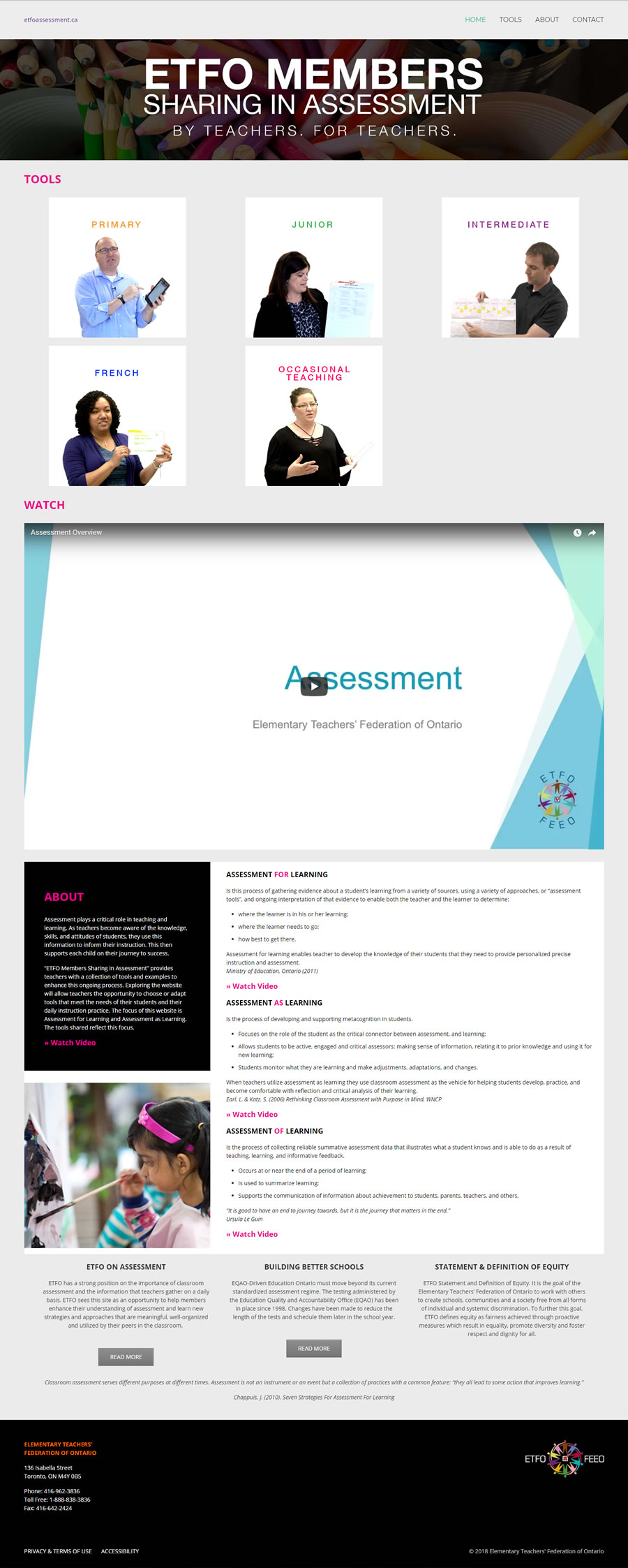 Screen capture - ETFO Assessment website